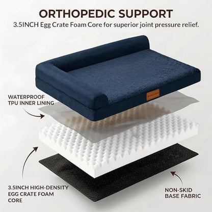 Patas Lague Orthopedic Medium Dog Bed Washable Pet Sofa Bed 30X20 Navy Blue