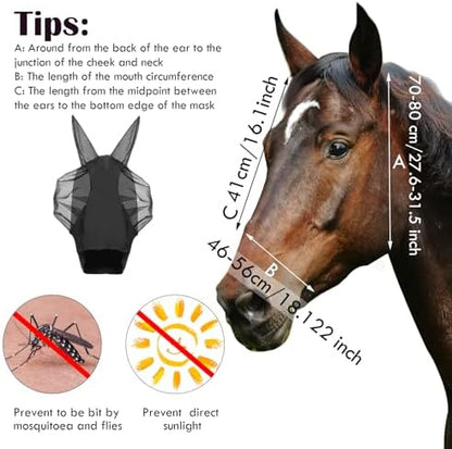 Weewooday 3 Pcs Horse Fly Mask with Ears, M, Black,Gray,Blue