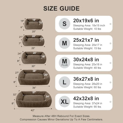 FURTIME Dog Bed for Small Dogs, Washable Orthopedic Dog Bed with Removable Cover, Rectangle Soft Calming Sleeping Puppy Bed Durable Pet Cuddler with Anti-Slip Bottom, Coffee, S (20"x19"x6")