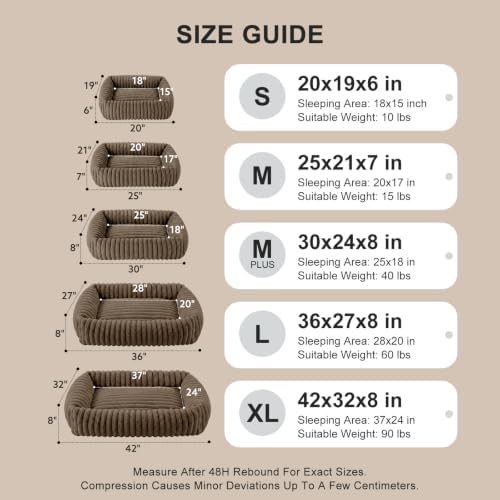 FURTIME Medium Dog Beds for Medium Dogs Washable, Orthopedic Dog Bed, Rectangle Warming Soft Calming Sleeping Puppy Bed Durable Pet Bed with Anti-Slip Bottom, Coffee, M Plus (30"x24"x8")
