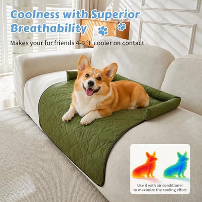 Cooling Dog Bed Mats with Neck & Head Support, 35.43 x31.5 inch Army Green