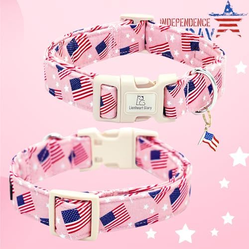 Lionheart glory American Flag Dog Collar, 4 of July Patriotic Independence Dog Collar Heavy Duty Adjustable Collars for Large Dogs Pet Gift Summer Collars