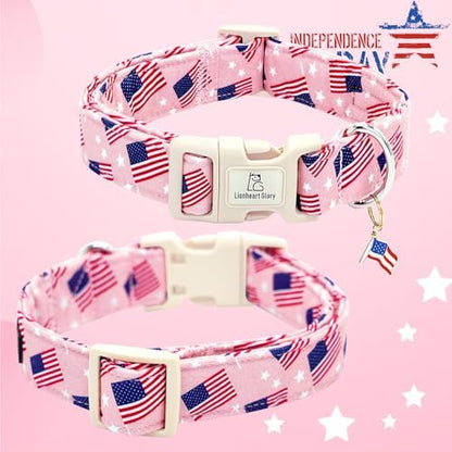 Lionheart glory American Flag Dog Collar, 4 of July Patriotic Independence Dog Collar Heavy Duty Adjustable Collars for Medium Dogs Pet Gift Summer Collars