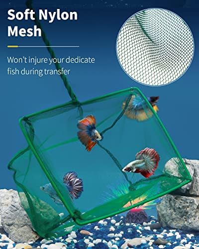 Pawfly Aquarium Fish Net with Braided Metal Handle Square Net with Soft Fine Mesh Sludge Food Residue Wastes Skimming Cleaning Net for Fish Tanks Small Koi Ponds and Pools