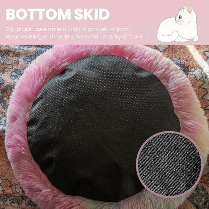 Round Fluffy Hooded Cat Bed Cave, Anti-Anxiety Cave Bed with Blanket