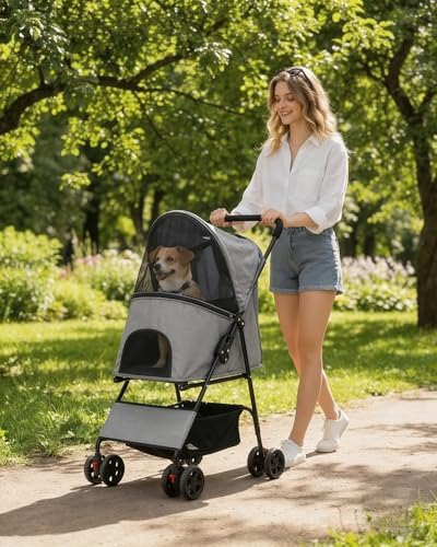 Pet Stroller for Small Dogs Cats, Lightweight Foldable Dog Stroller-Gray