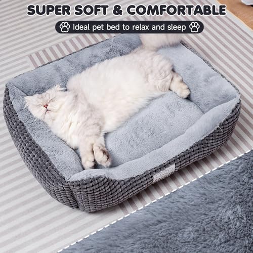 Dog Beds for Medium Large Dogs, Fluffy Cat Beds for Indoor Cats, Calming Pet Bed for Puppy and Kitty, Extra Soft & Machine Washable with Anti-Slip Bottom, Grey, 25inches