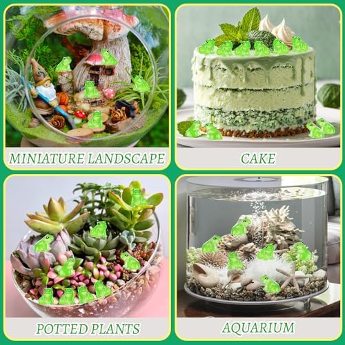 104PCS Luminous Mini Resin Frogs Green Frog Figurines Tiny Frogs for Micro