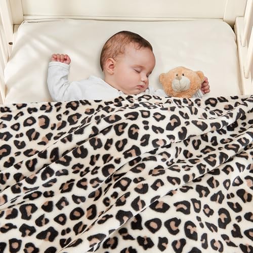 Yurhap Leopard Print Baby Blanket Fleece Baby Blankets for Boys Girls, Ultra Soft Cozy Fluffy Infant Toddler Newborn Receiving Blankets for Crib Stroller, 30"x40", Cream