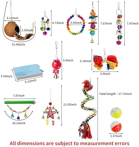 16 Pack Bird Toys for Cockatiel Parrots Parakeet Budgie Conures