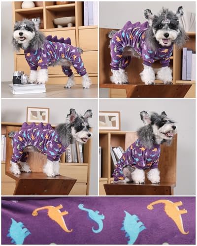 CuteBone Dinosaur Costume Dog Pajamas, Stretchy Spandex Crystal Velvet Sleepwear Coat for Small Dogs, Soft & Warm Pet Outfit Clothes for Cold Weather, Cozy Pullover Design COSP04S