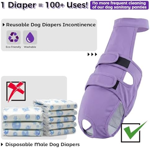 QBLEEV Dog Diapers with Suspenders, Female Escape-Proof Full Body Dog Period Diapers Overalls, Reusable Washable Sanitary Panties for Heat Cycle & Incontinence, Doggie Underwear Onesie with Tail Hole