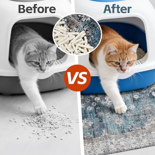 Cat Litter Mat Litter Trapping Mat, 40"x30" Waterproof Urine Proof Litter Box Mat Catcher Mat Non-Slip Washable for Kitty Kitten, Blue