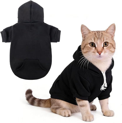 KOOLTAIL Dog Hoodie for Small Medium Dogs Cats, Soft and Warm Pet Sweater with Leash Hole and Pocket Boy Girl, Puppy Fall Winter Jacket Clothes, French Pitbull Cold Weather Coat Sweatshirt, Black XS