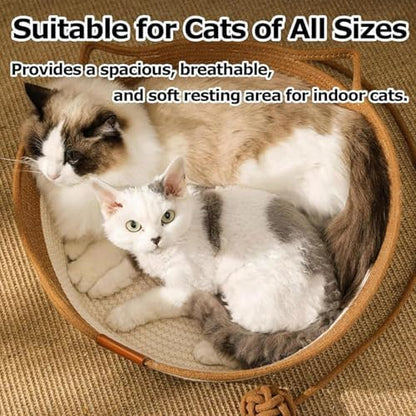 Instinct Basket, Stimuli Handwoven cat Basket Rope Cotton with Cushion, Eliminates Bed Rejection Round Pet Basket, Boho Catbed for Cats Handwoven Scratchable Breathable Weave (Small-B)