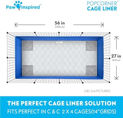 Paw Inspired PopCorner Guinea Pig Cage Liners | Washable Fleece Bedding or Pet Bed Mat for Small Animals | Super Absorbent Pee Pad with Reinforced Corners and Waterproof Bottom (C&C 2x4, Light Gray)