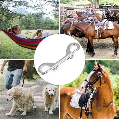 QWORK Double Ended Snap Hooks, 15 Pack 3.5 Inch Zinc Alloy Swivel Clips for Horse Tack Feed Buckets Dog Leash Keychain and Hanging Applications