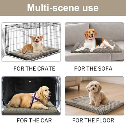 Dog Bed Crate Mat, Soft Durable Washable Anti-Slip Kennel Pad for Dogs & Cats, Reversible (Light Gray, L(35"*23"*1.5"))