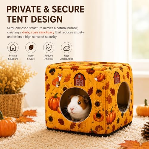 Guinea Pig Hideout House with Removable Cushion, Washable Small Animal Cube Bed, Cozy Bunny Hideaway for Guinea Pigs, Chinchillas, Hedgehogs, Hamsters & Dwarf Rabbits