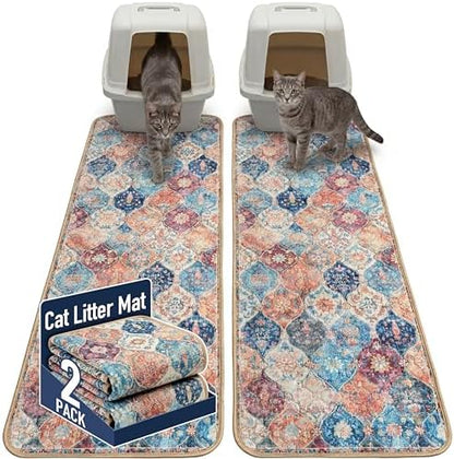 Hompet Cat Litter Mat 2 Pack, 20x60 Large Machine Washable Trapping Mats for Cats, Super Absorbent & Urine-Proof Cat Litter Box Mat for Floor, Waterproof & Non Slip Kitty Litter Rug