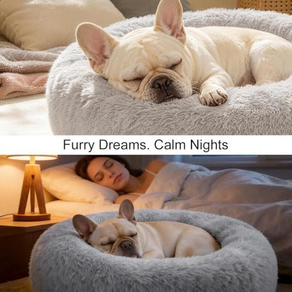 Small Dog Calming Beds Donut Washable Round Puppy Cat Bed Anxiety Dog Bed
