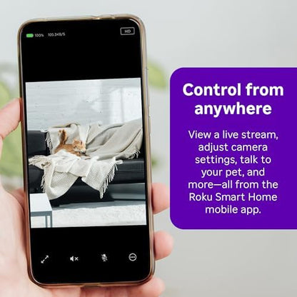 Roku New Indoor Camera 2024 - Home Security - 16-Pack - Wired Security Camera & Pet Monitor with 1080p HD Color Night Vision, Compatible with Alexa & Google, Motion & Sound Detection, WDR & WiFi 6