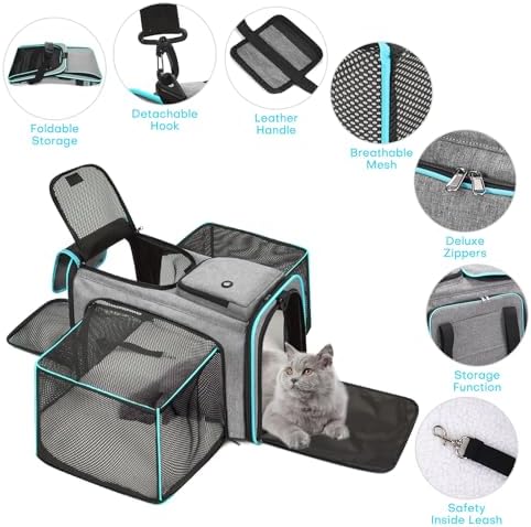Pet Carrier, Large Soft Sided Expandable Travel Carrier with Steel Frame, Anti-Scratch Mesh, Removable Fleece Pad and Pockets for Cats, Dogs and Small Animals up to 15 lbs (Gray, 4 Sides Expandable)