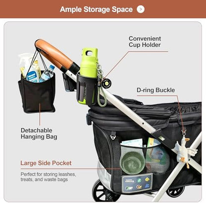 Pet Stroller for Large and Medium Dogs, One-Hand Foldable