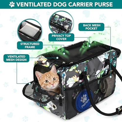 PetAmi Small Dog Purse Carrier with Pockets, Airline Approved, Floral Gray