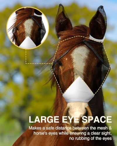 Hilltown Adjustable Fly Mask for Horse with Ears - UV-Block, Large Eye Space, Breathable, Built to Last, Comfort Fit - Horse Fly Mask for Daily Stable, Hot Weather Riding & Competition - X-Full, Grey