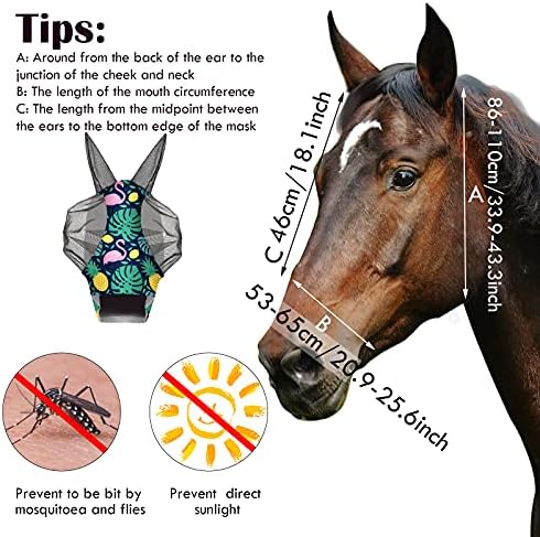 Weewooday 2 Pieces Horse Fly Masks for Horses Soft Fly Masks for Ears Smooth and Elasticity Mask with UV Protection(Fruit Pattern,M)
