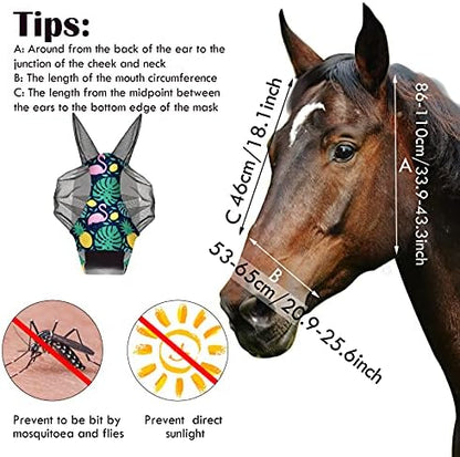 Weewooday 2 Pieces Horse Fly Masks for Horses Soft Fly Masks for Ears Smooth and Elasticity Mask with UV Protection(Fruit Pattern,M)