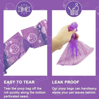 300 Count Leak Proof Purple Scented Dog Poop Bags Rolls with Dispenser
