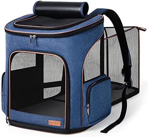 Lekereise Pet Carrier Backpack Expandable Cat Backpack Carrier for Small Dogs Large Cats Puppies, Dog Backpack Carrier for Hiking Travel Outdoor Hold Pets Up to 20 25 Lbs, Blue
