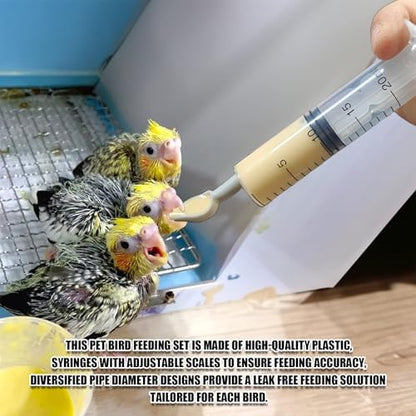 Baby Bird Feeding Syringe Set, Small Pet Parrot Feeding Tubes for Birds, Hand Feeding Tubes Kit Parrot Feeder Food Feeding & Watering Supplies for Small Pet Baby Birds (20ML+50ML)