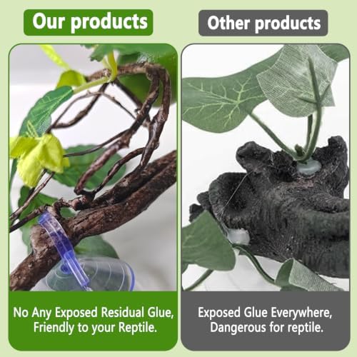 BNOSDM 2PCS Reptile Climbing Branch, Bendable Jungle Vine with Leaves Terrarium Plant Decoration with Suction Cup Chameleon Cage Accessories for Gecko Lizard Bearded Dragons Snake (Lemon Leaf)
