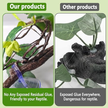 BNOSDM 2PCS Reptile Climbing Branch, Bendable Jungle Vine with Leaves Terrarium Plant Decoration with Suction Cup Chameleon Cage Accessories for Gecko Lizard Bearded Dragons Snake (Lemon Leaf)