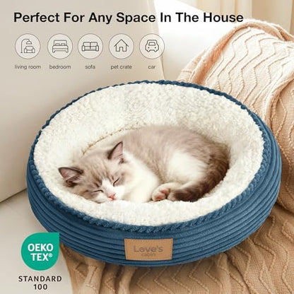 Love's cabin Round Donut Cat and Dog Cushion Bed, 20in Pet Bed for Cats or Small Dogs, Anti-Slip & Water-Resistant Bottom, Super Soft Durable Fabric Pet beds, Washable Luxury Bed Dusty Blue
