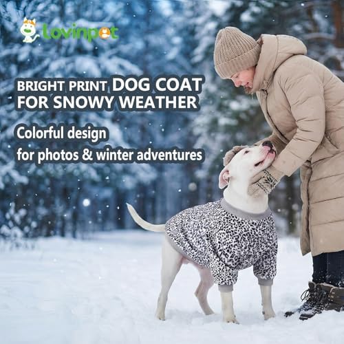 LovinPet Flannel Dog Coat, Winter Dog Coat, Black White Leopard, XL