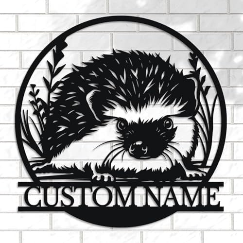 Custom Hedgehog Metal Sign, Personalized Name Wall Art, Unique Home Decor Gift, Garden Memorial Marker, Housewarming Present for Hedgehog Lovers (Style-2)