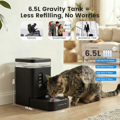 1.7 Gallon Automatic Dog Water Dispenser with Stainless Steel Bowl