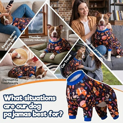 LovinPet Full Bodysuit for Large Dog, Woodland Musicians Black Print, 2XL