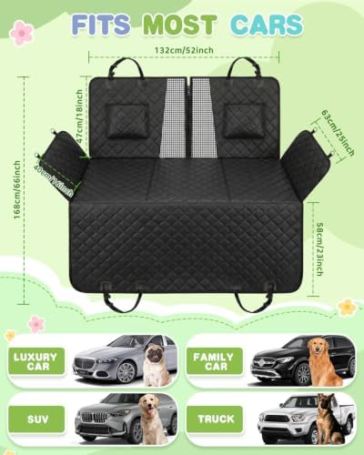 Dog Car Seat Cover, 600D Heavy Dute Car Seat Cover for Dogs Pets,100% Waterproof Anti-Scratch Nonslip Dog Hammock for Cars, Seat Covers Protector with SeatBelt for Sedan SUV Truck XLPRO Hard Black