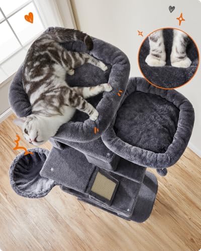 Feandrea Cat Tree, 81.1-Inch Large Cat Tower, Multi-Level Condo, Smoky Gray