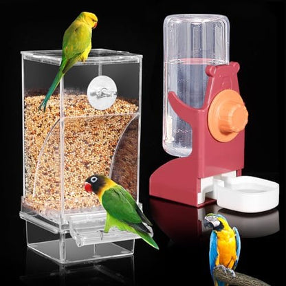 Kenond No Mess Bird Feeders Water Dispenser Set，Automatic Feeders for Cage