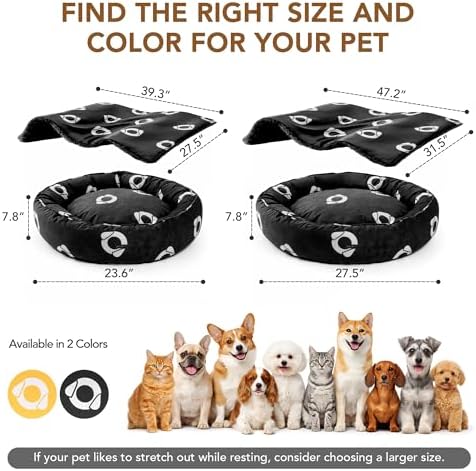 PETNOVO Dog Bed with Reversible Blanket for Cats and Small to Medium Dogs
