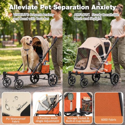 Dog Stroller for Medium Dogs 88lbs W/Ramp for Easy Access Foldable Orange