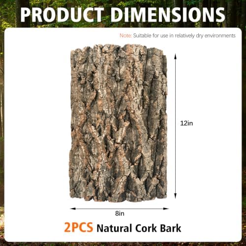 2 Pcs Natural Cork Bark, Reptile Cork Bark 7.9x11.8 Inches, Cork Bark Climbing Mat for Reptiles Turtle Dragon Lizard Geckos Bearded Geckos Frogs, Terrarium Background Habitat Decor