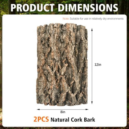 2 Pcs Natural Cork Bark, Reptile Cork Bark 7.9x11.8 Inches, Cork Bark Climbing Mat for Reptiles Turtle Dragon Lizard Geckos Bearded Geckos Frogs, Terrarium Background Habitat Decor