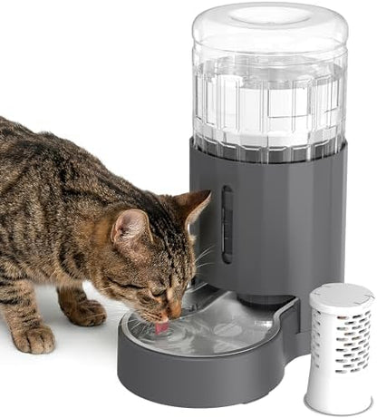 JUNSPOW Cat Water Dispenser with Filter and Stainless Steel Bowl (4L Grey)